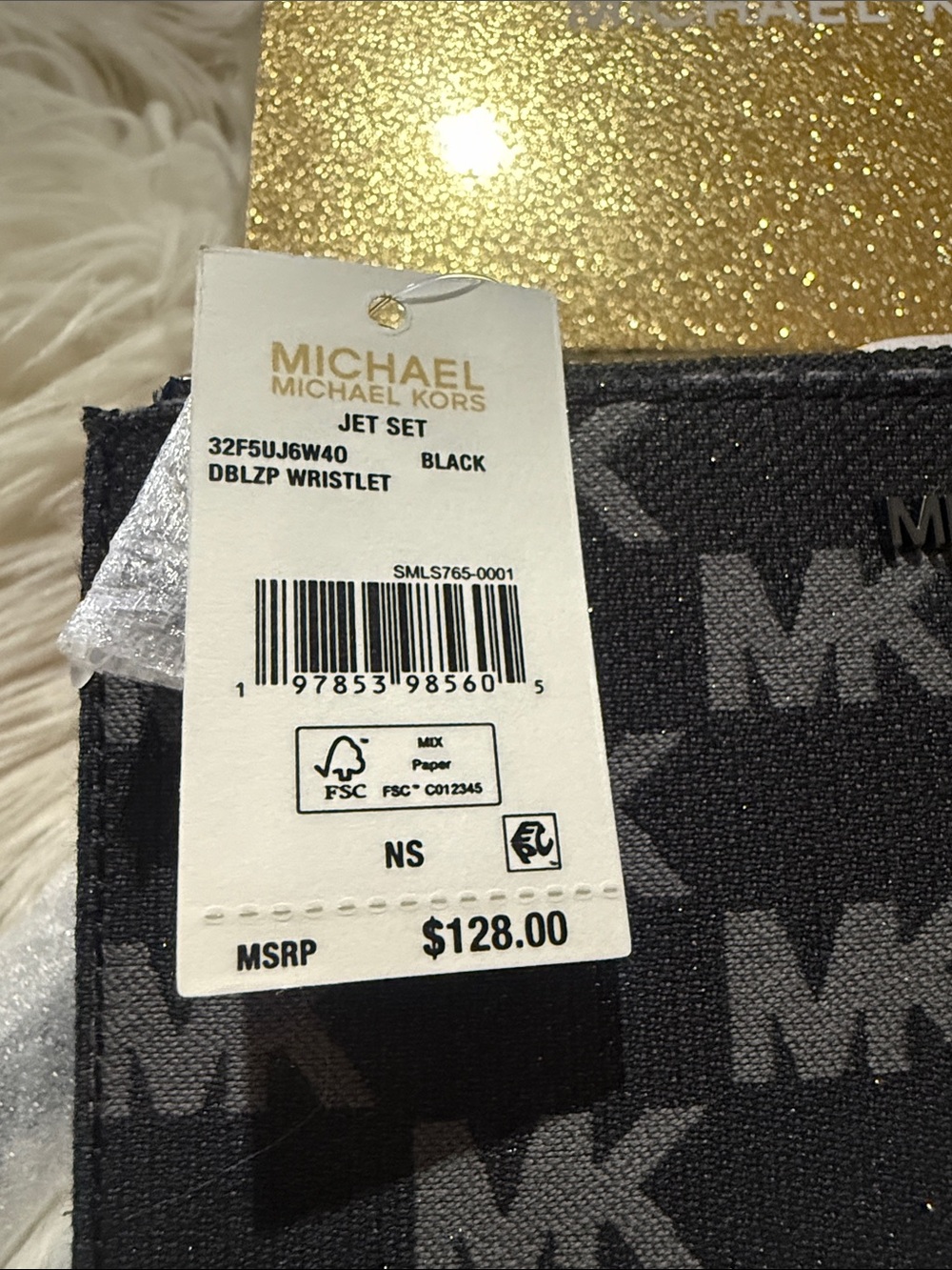 Michael Kors Black MK Logo Zip Card Case with Silver Accent - Picture 7 of 7